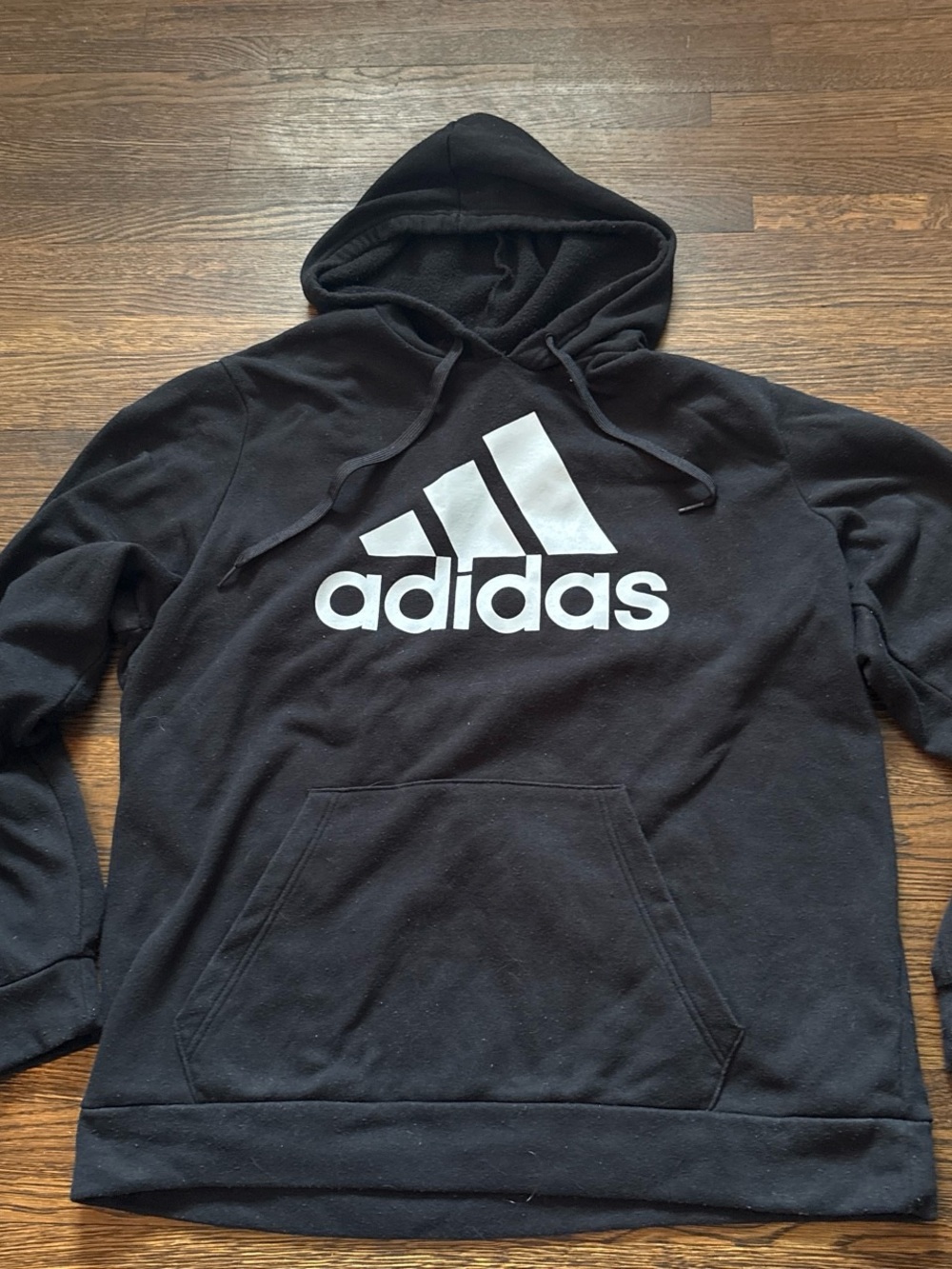 adidas Black Hoodie with White Trefoil-Style Logo